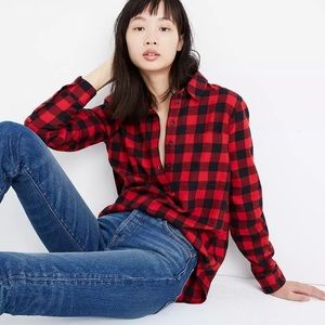 Madewell Red Black Buffalo Check Plaid Popover Flannel Top Size Small AF639